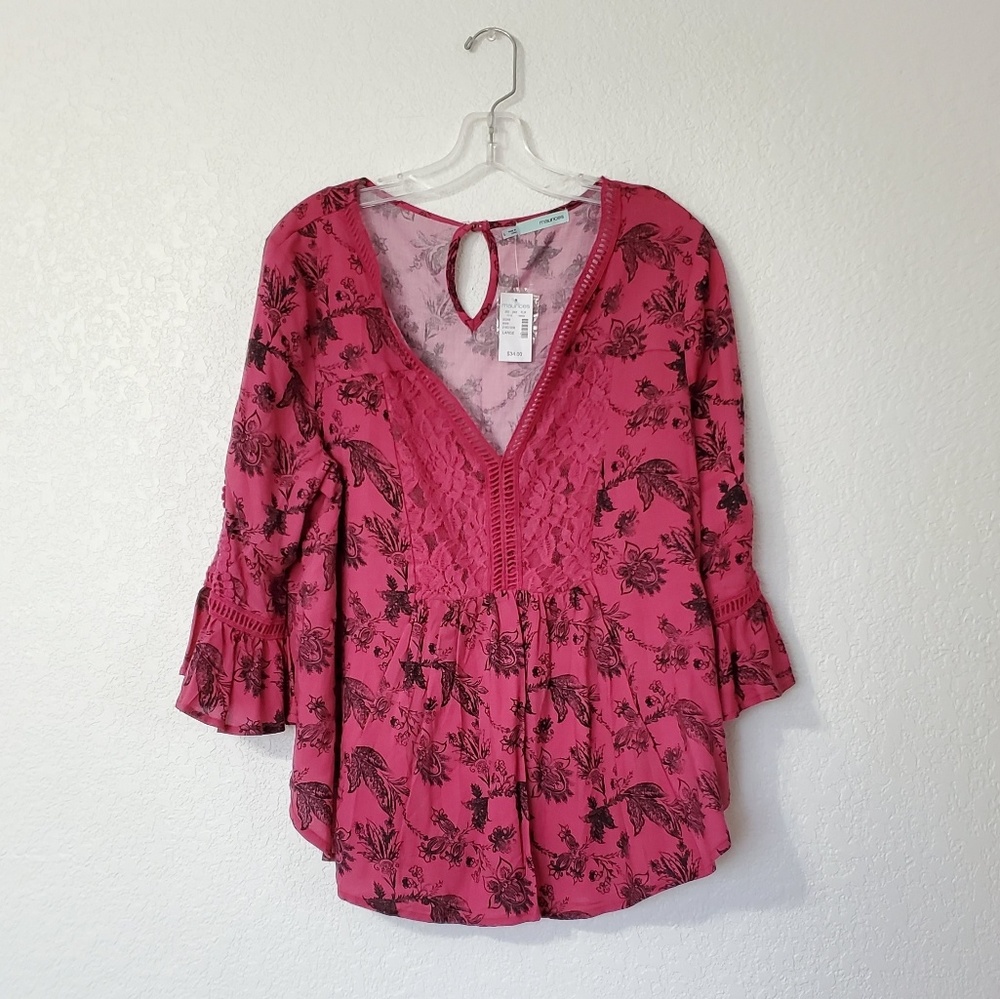 NWT Magenta Boho Bell Sleeve Top